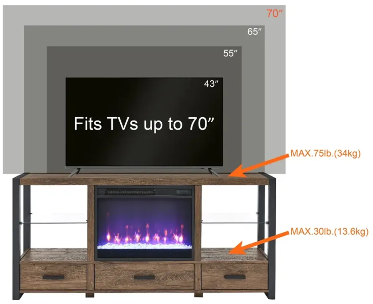 Electric Fireplace Media TV Stand With Sync Colorful LED Lights