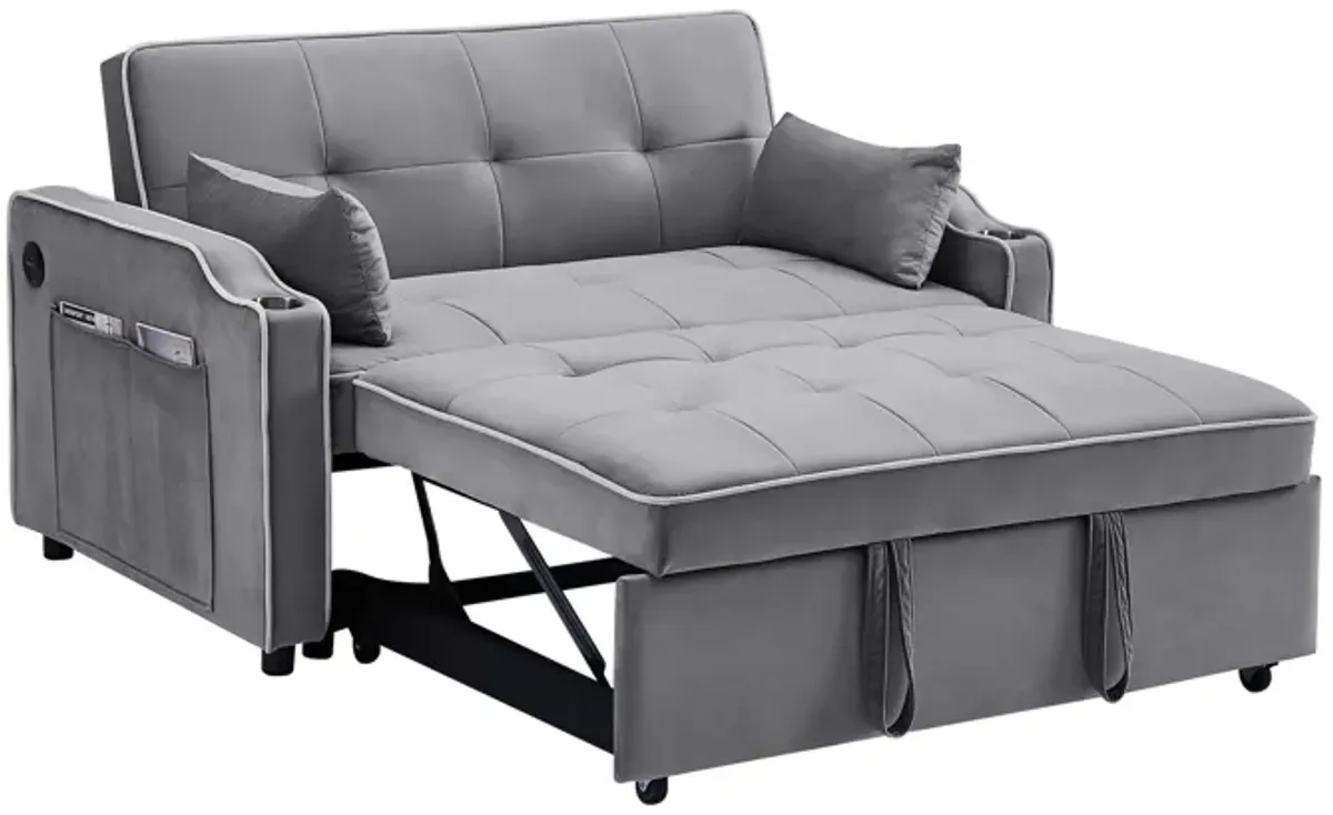 Sofa Bed, 3 In 1 Convertible Sofa Chair Bed, Adjustable Backrest Chair, Chaise Lounge With USB Ports, Cup Holder, Side Pocket