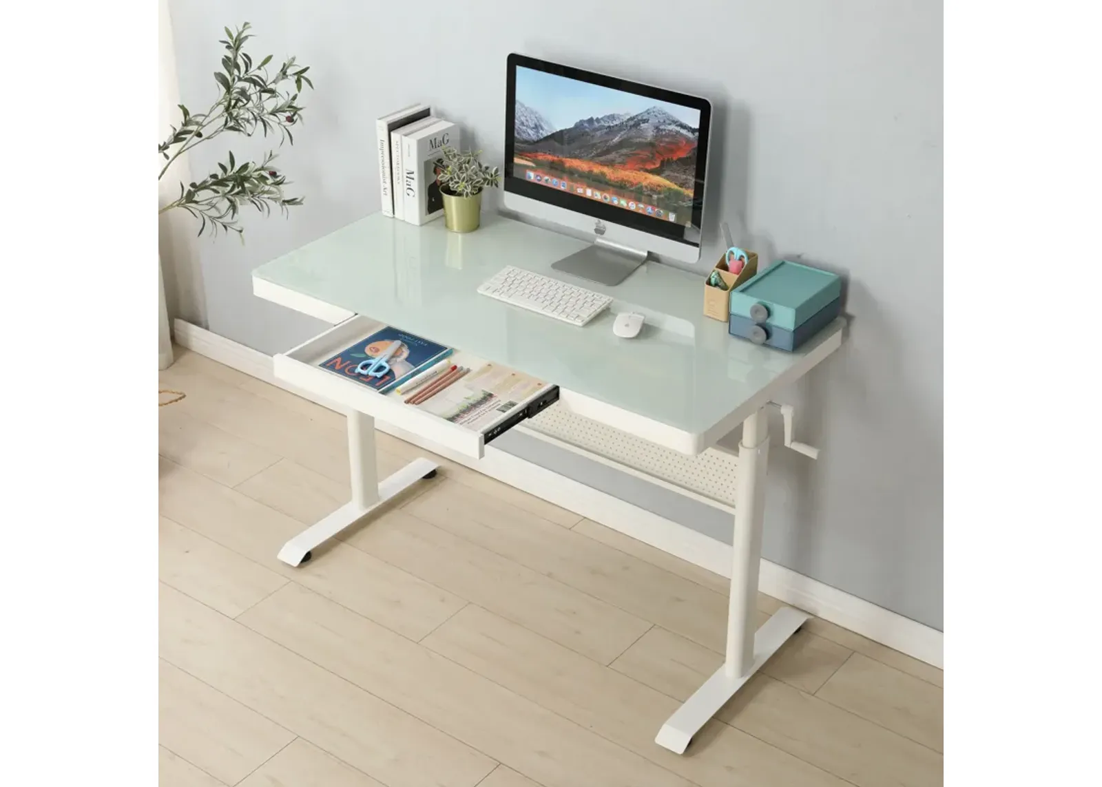 Standing Desk With Metal Drawer, Adjustable Height Stand Up Desk, Sit Stand Home Office Desk, Ergonomic Workstation