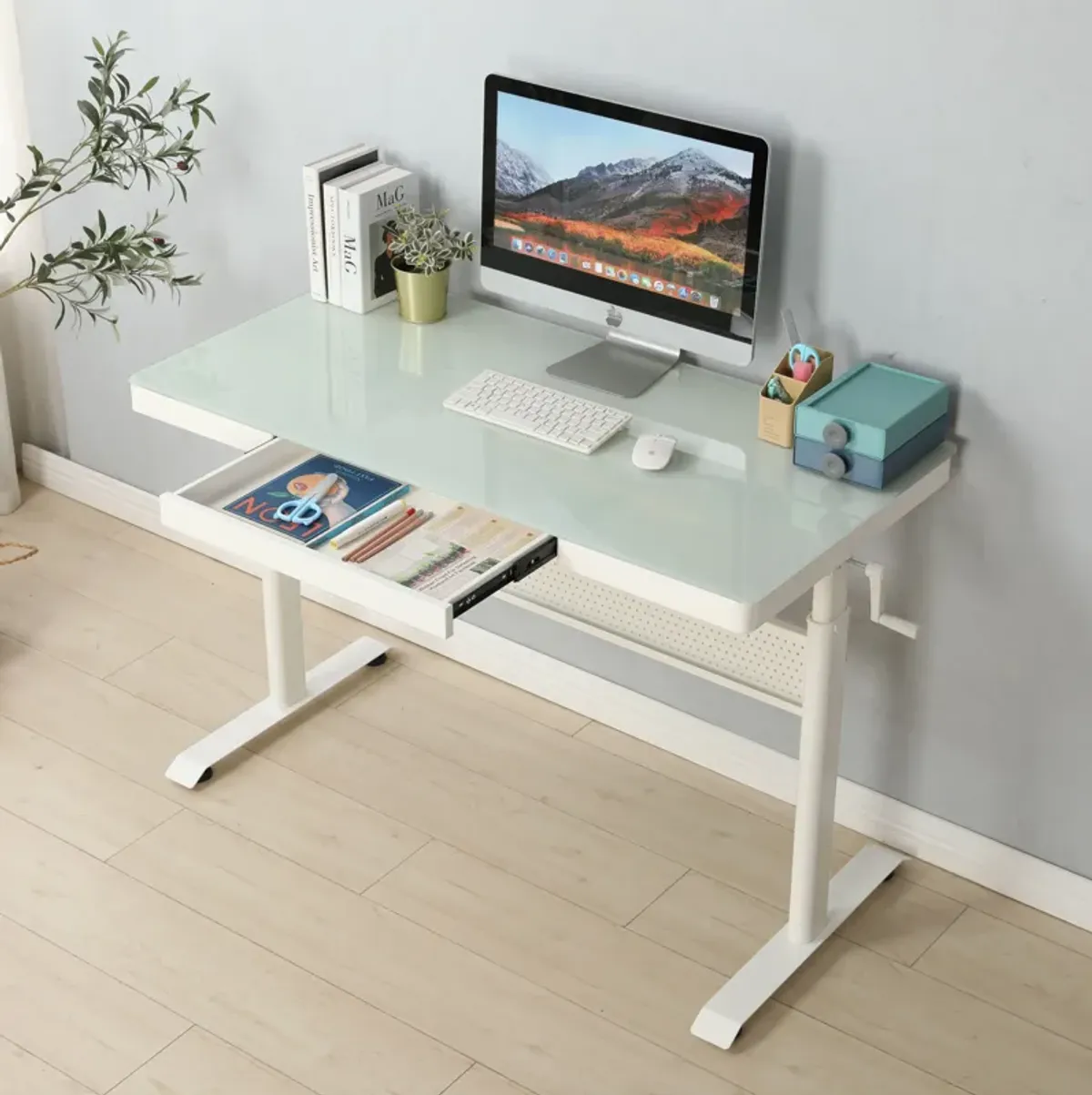 Standing Desk With Metal Drawer, Adjustable Height Stand Up Desk, Sit Stand Home Office Desk, Ergonomic Workstation