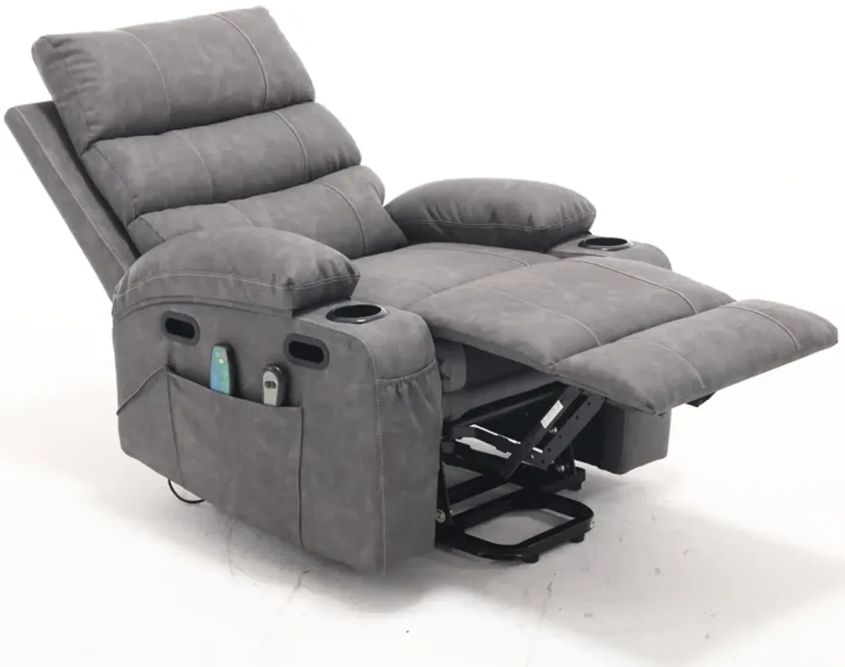 Large Size Electric Power Lift Recliner Chair Sofa For Elderly, 8 Point Vibration Massage And Lumber Heat, Remote Control, Side Pockets And Cup Holders