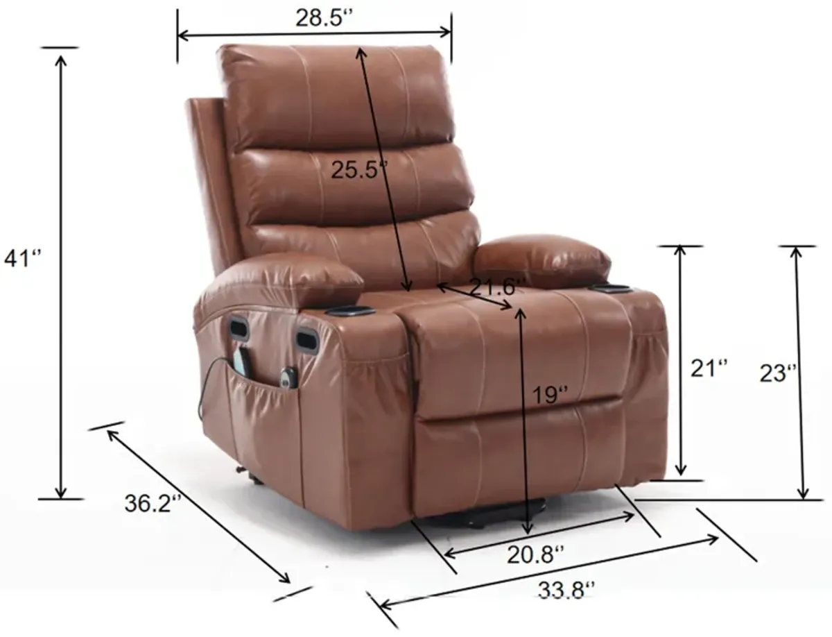 Large Size Electric Power Lift Recliner Chair Sofa For Elderly, 8 Point Vibration Massage And Lumber Heat, Remote Control, Side Pockets And Cup Holders