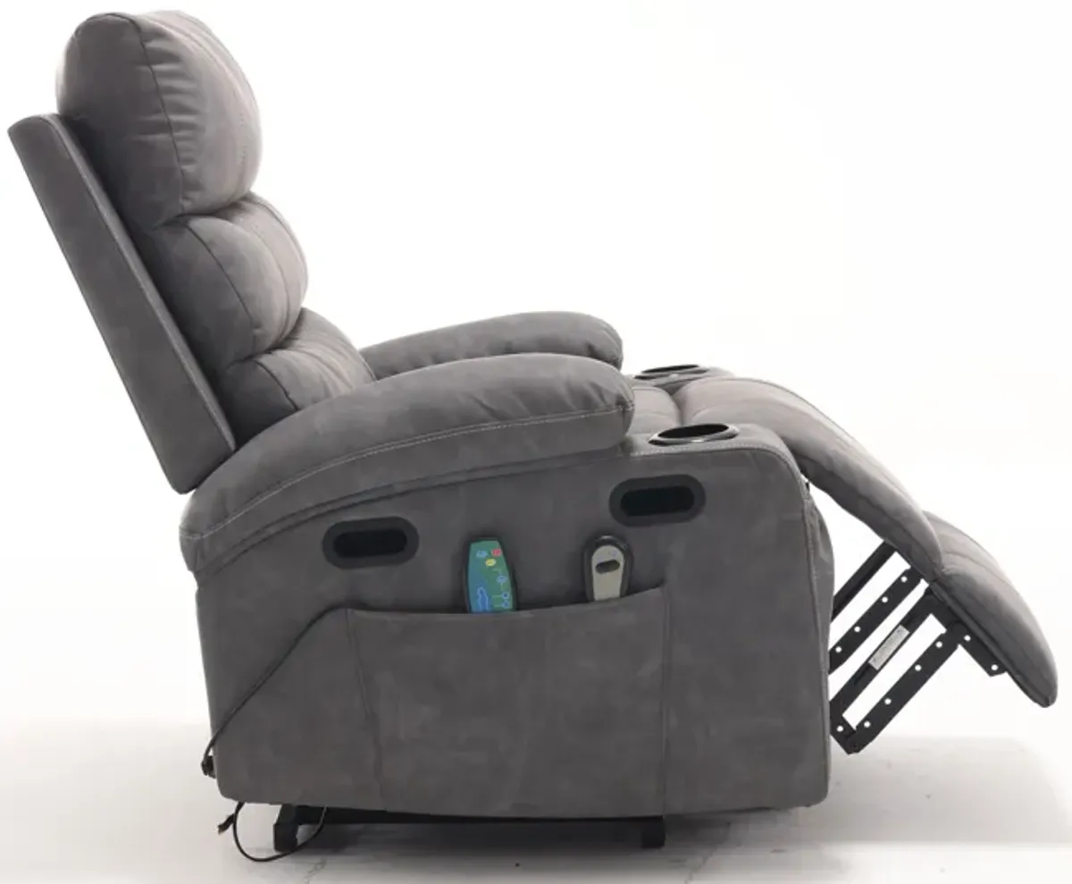 Large Size Electric Power Lift Recliner Chair Sofa For Elderly, 8 Point Vibration Massage And Lumber Heat, Remote Control, Side Pockets And Cup Holders