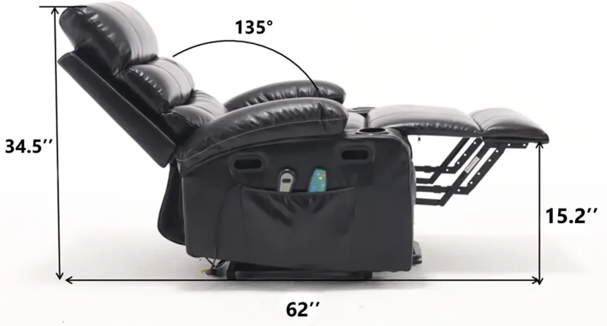 Large Size Electric Power Lift Recliner Chair Sofa For Elderly, 8 Point Vibration Massage And Lumber Heat, Remote Control, Side Pockets And Cup Holders