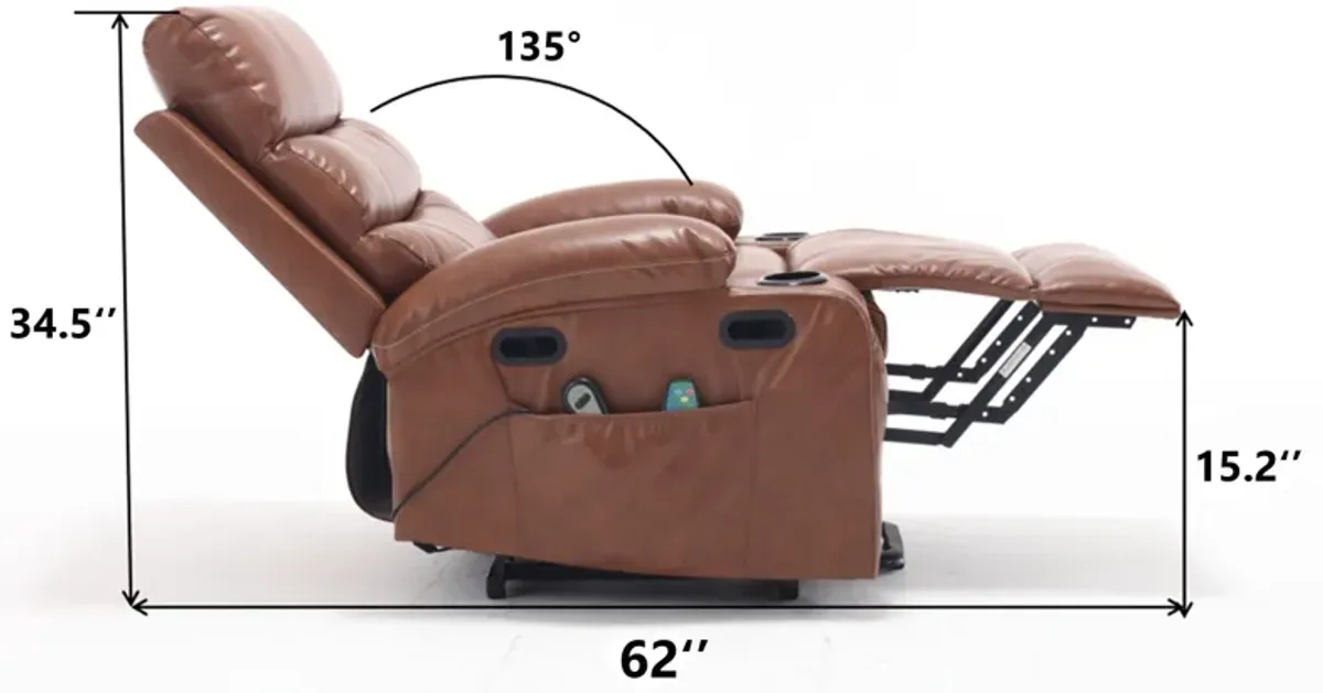 Large Size Electric Power Lift Recliner Chair Sofa For Elderly, 8 Point Vibration Massage And Lumber Heat, Remote Control, Side Pockets And Cup Holders