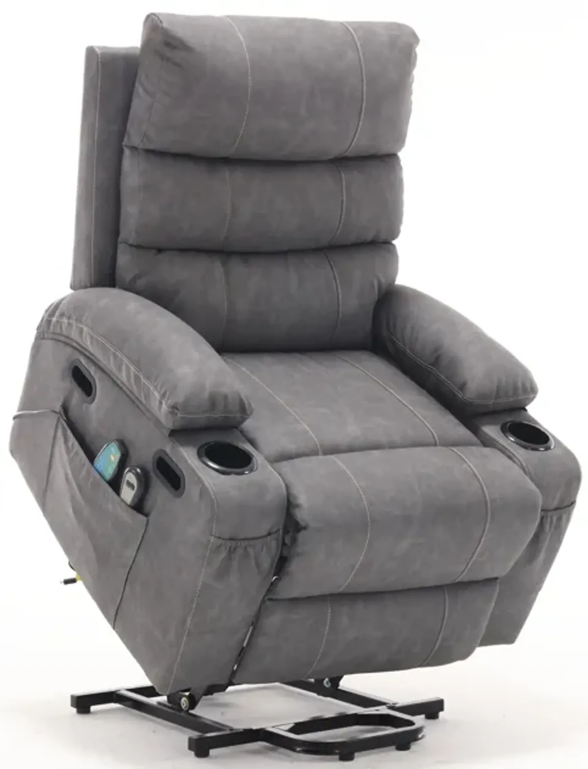 Large Size Electric Power Lift Recliner Chair Sofa For Elderly, 8 Point Vibration Massage And Lumber Heat, Remote Control, Side Pockets And Cup Holders