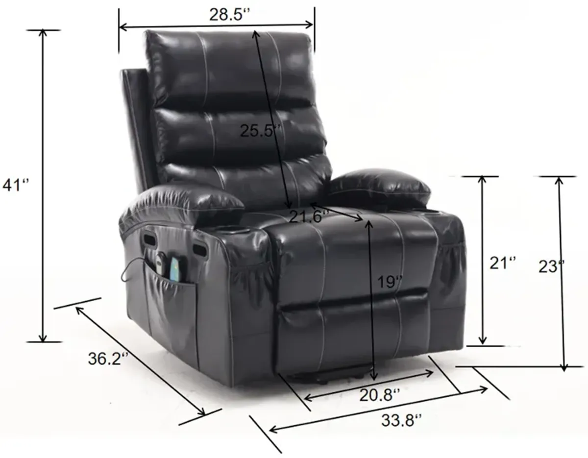 Large Size Electric Power Lift Recliner Chair Sofa For Elderly, 8 Point Vibration Massage And Lumber Heat, Remote Control, Side Pockets And Cup Holders