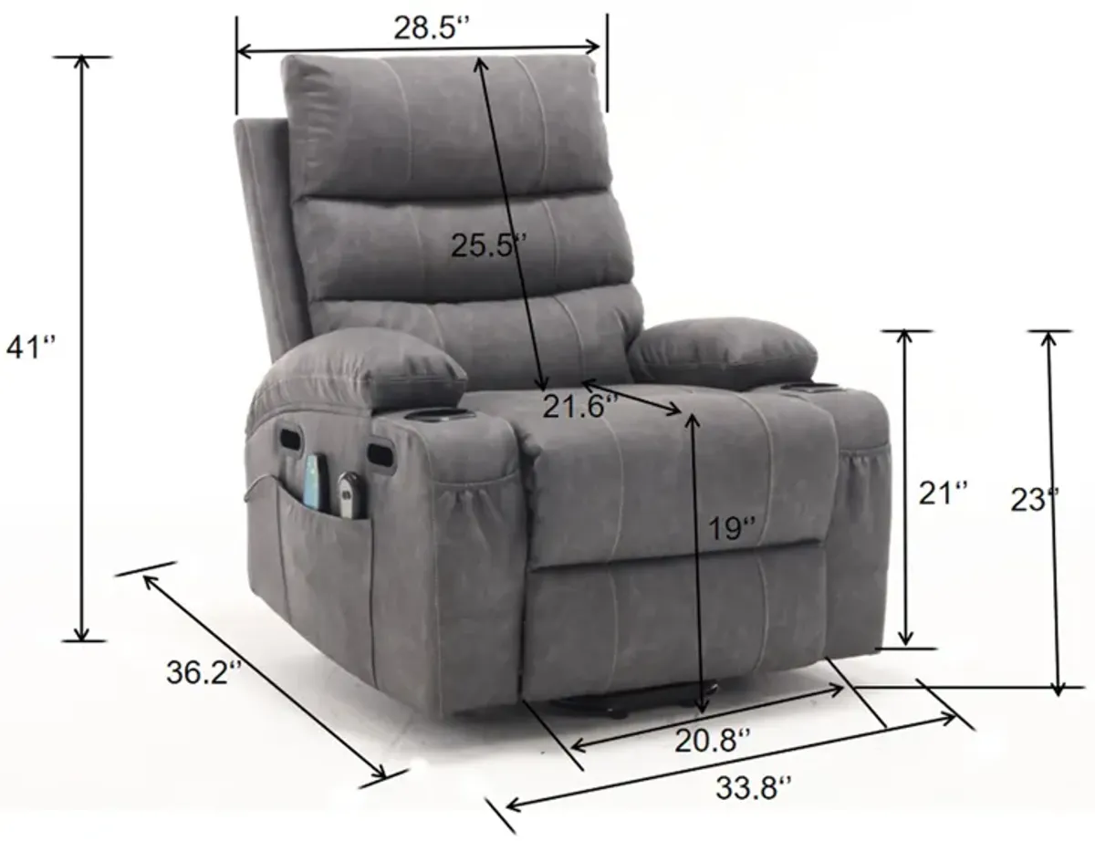 Large Size Electric Power Lift Recliner Chair Sofa For Elderly, 8 Point Vibration Massage And Lumber Heat, Remote Control, Side Pockets And Cup Holders