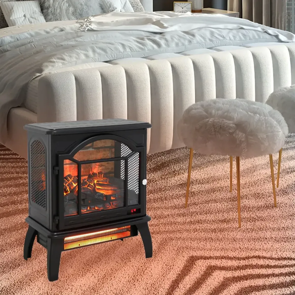 3D Flame Electric Infrared Quartz Fireplace Stove With Remote Control