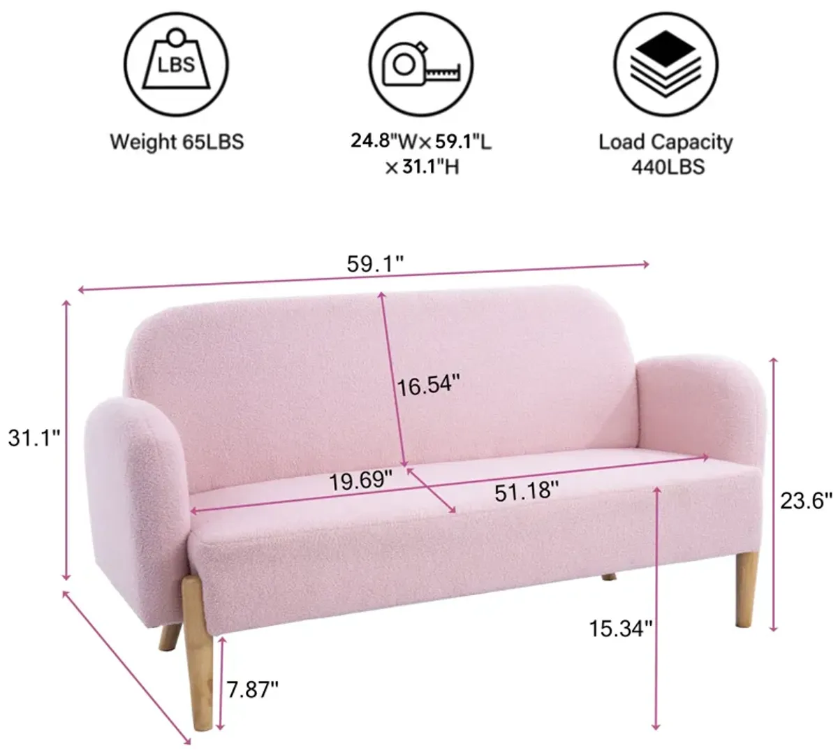 Teddy Velvet Two-Seater Sofa With Three Lumbar Pillows