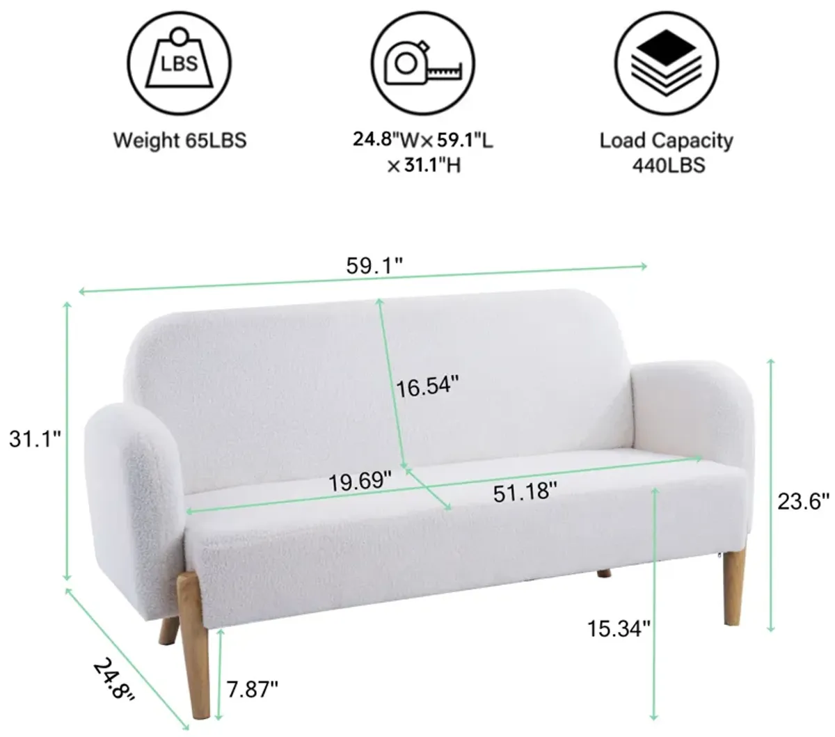 Teddy Velvet Two-Seater Sofa With Three Lumbar Pillows