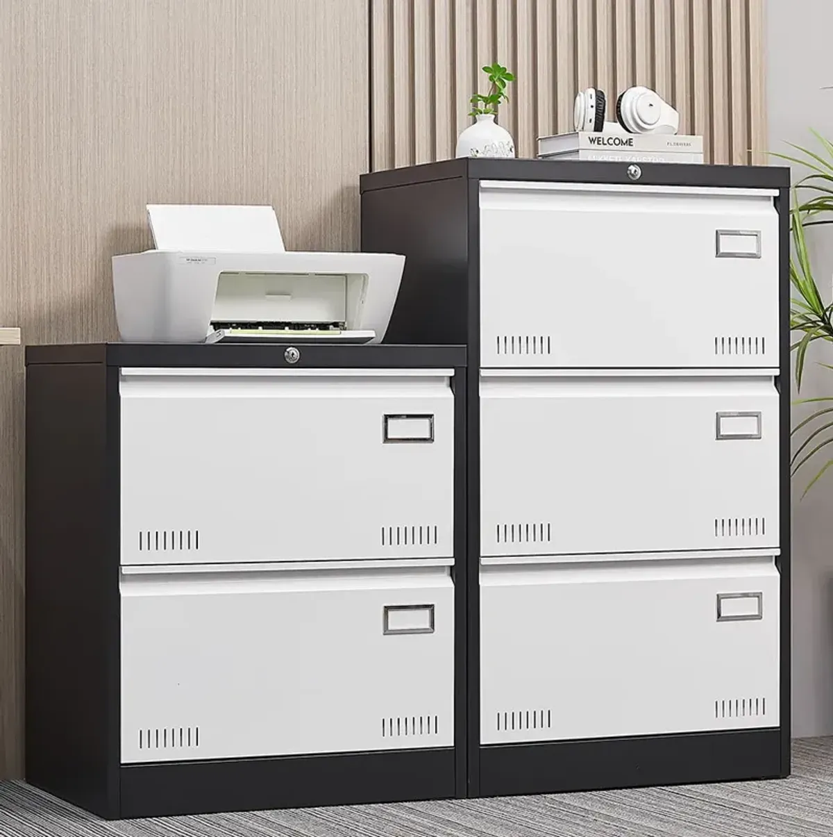 Filing Cabinet Lateral File Cabinet 3 Drawer, Locking Metal File Cabinets Three Drawer, Office Filing Cabinet With Lock Drawers For Home Office