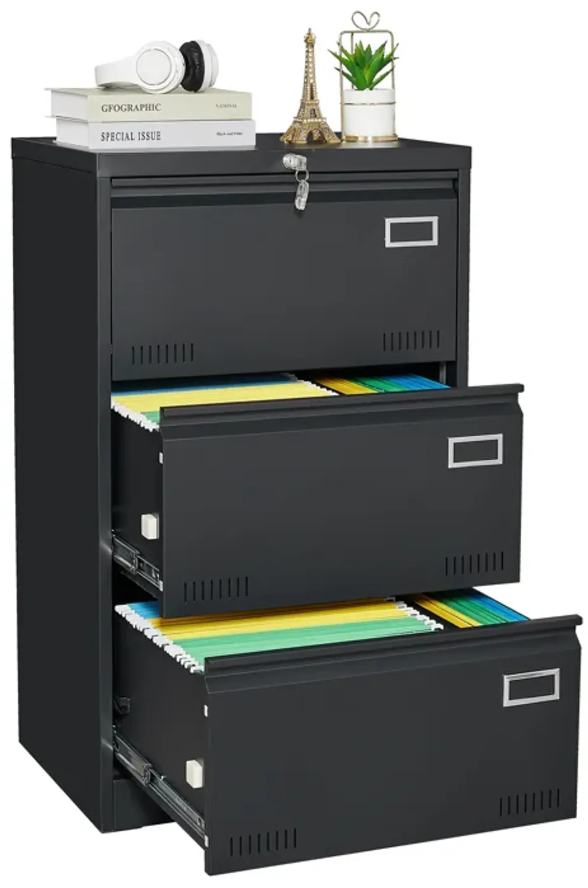 Filing Cabinet Lateral File Cabinet 3 Drawer, Locking Metal File Cabinets Three Drawer, Office Filing Cabinet With Lock Drawers For Home Office