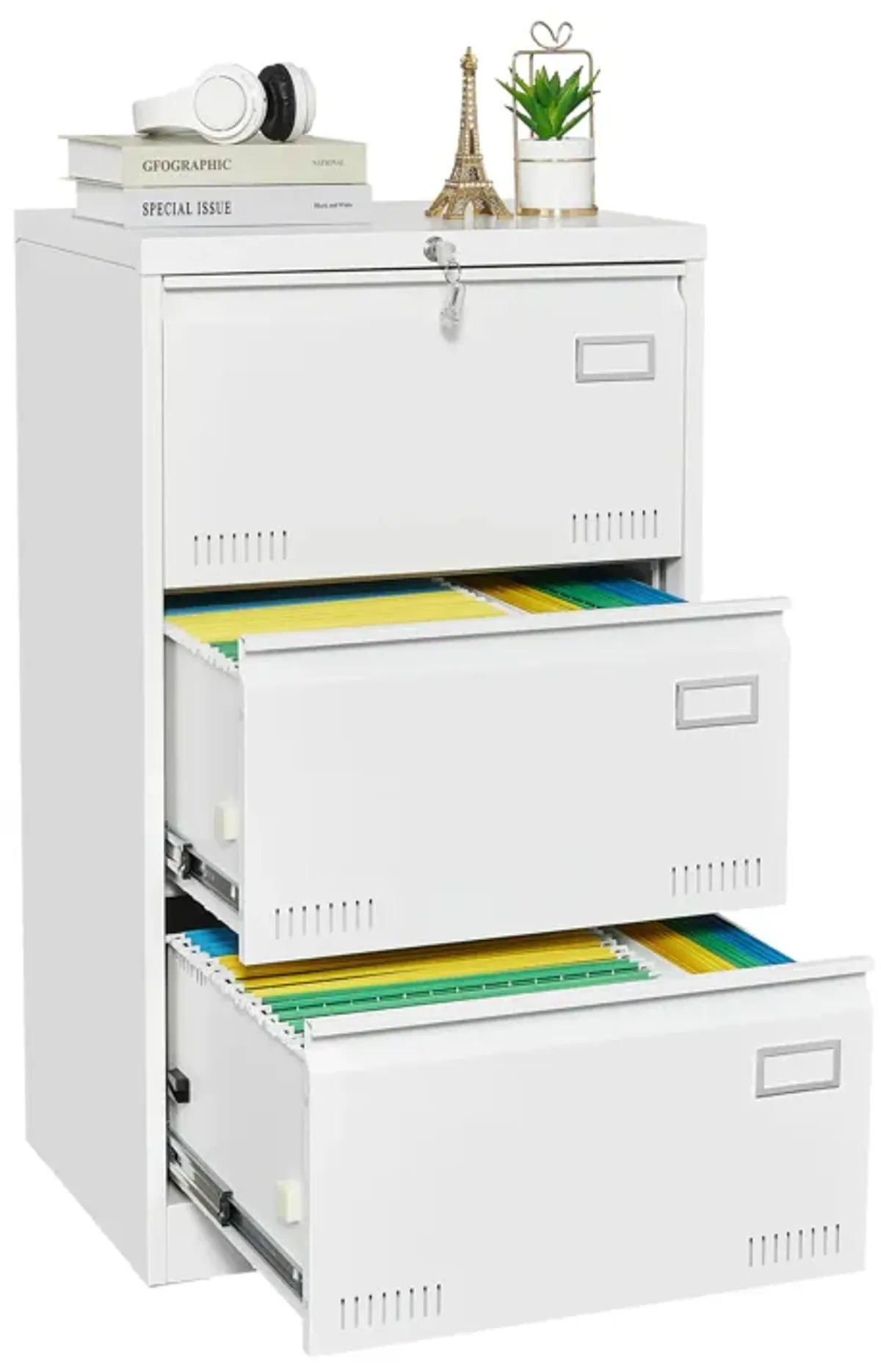 Filing Cabinet Lateral File Cabinet 3 Drawer, Locking Metal File Cabinets Three Drawer, Office Filing Cabinet With Lock Drawers For Home Office