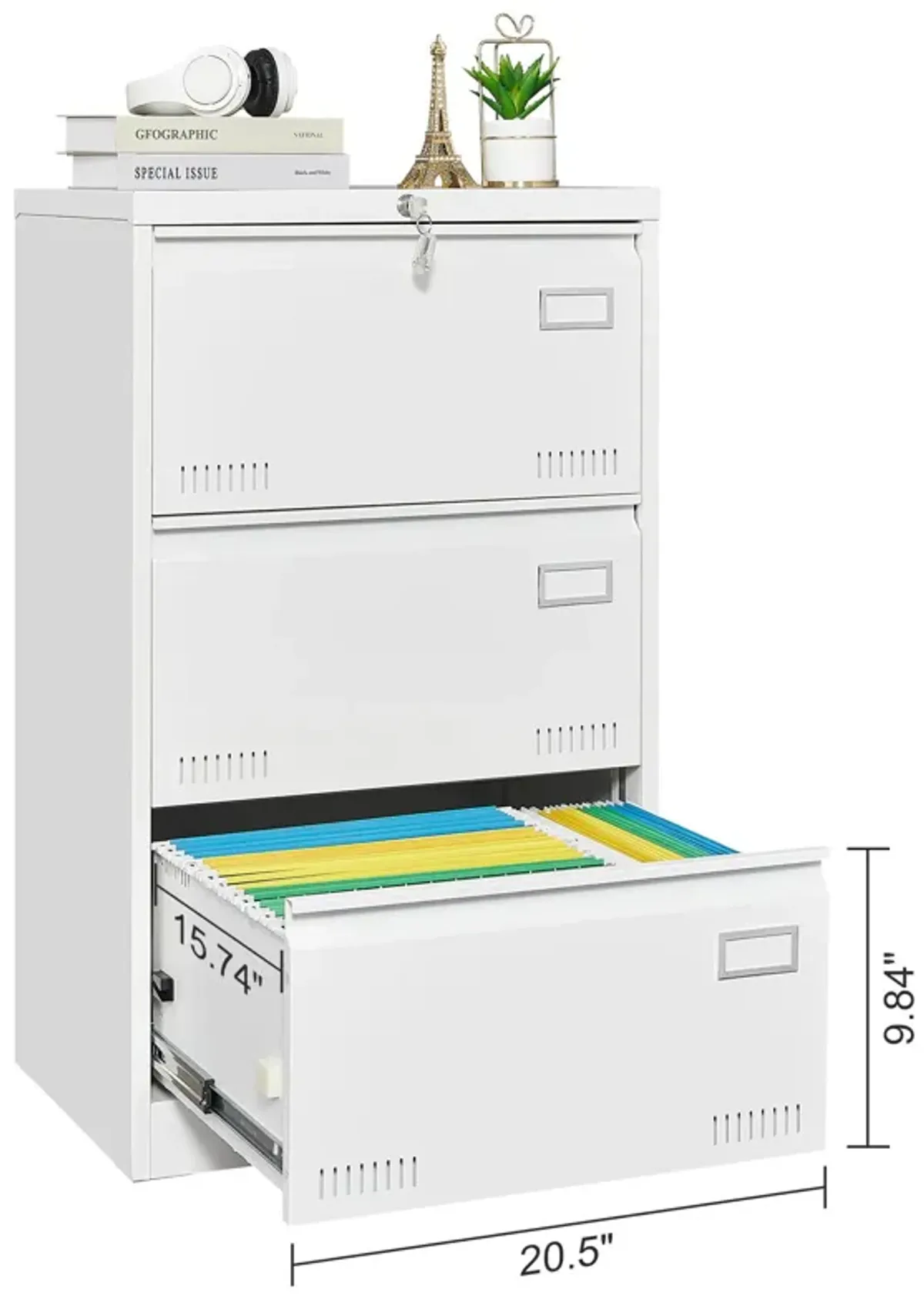 Filing Cabinet Lateral File Cabinet 3 Drawer, Locking Metal File Cabinets Three Drawer, Office Filing Cabinet With Lock Drawers For Home Office