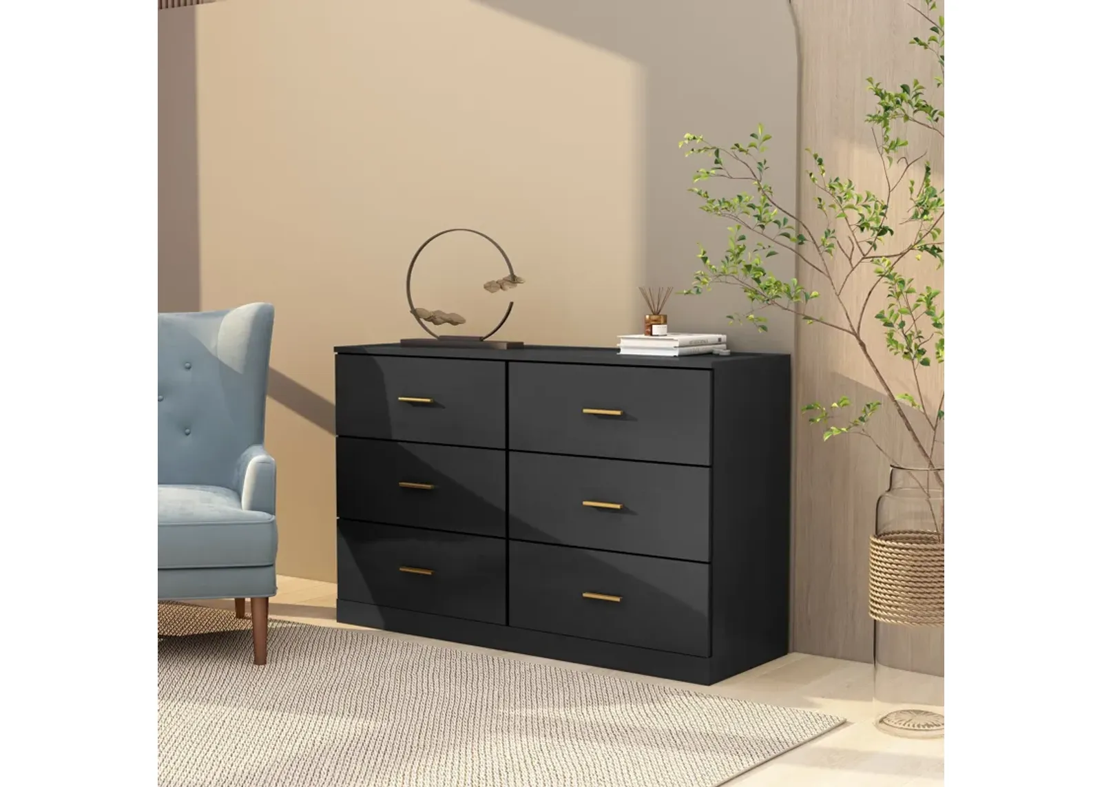 Modern 6 Drawer Dresser For Bedroom, Ample Storage Wide Chest Of Drawers, Sturdy & Safe