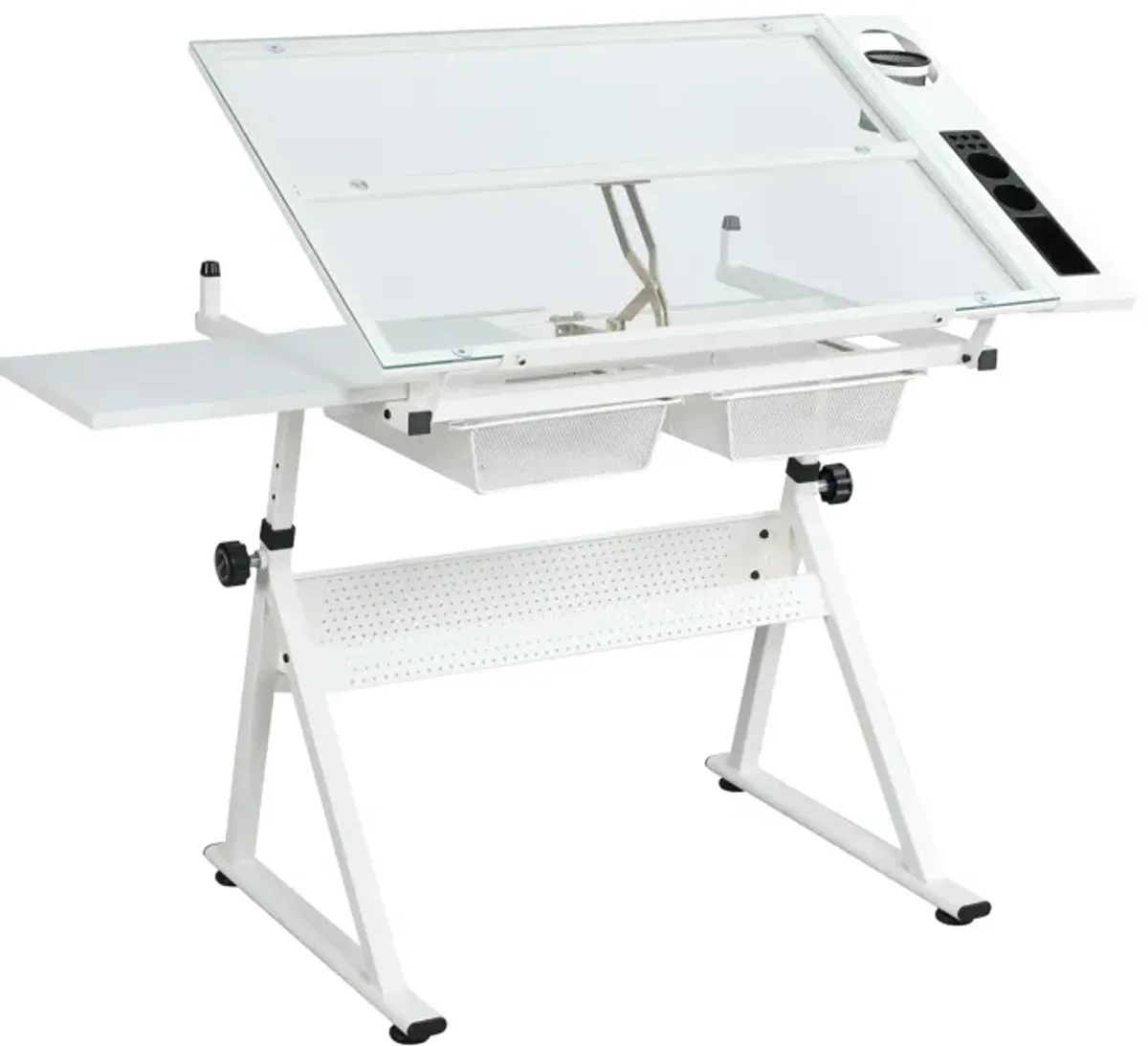 Adjustable Tempered Glass Drafting Printing Table With Chair