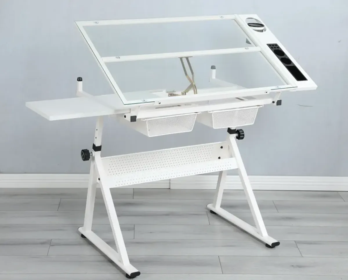 Adjustable Tempered Glass Drafting Printing Table With Chair