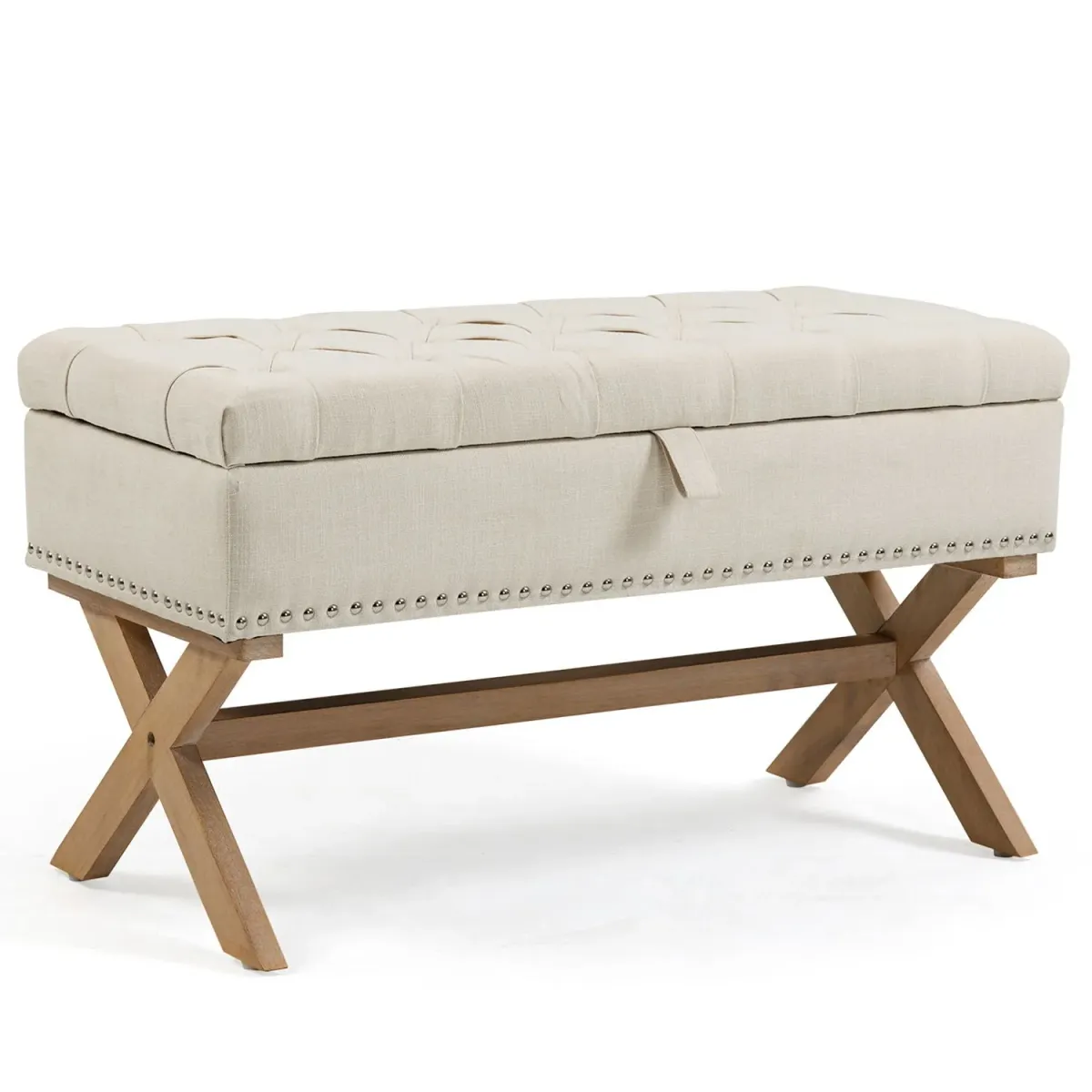 Storage Ottoman, Button-Tufted Ottoman Linen Storage Bench, Ottoman With Storage