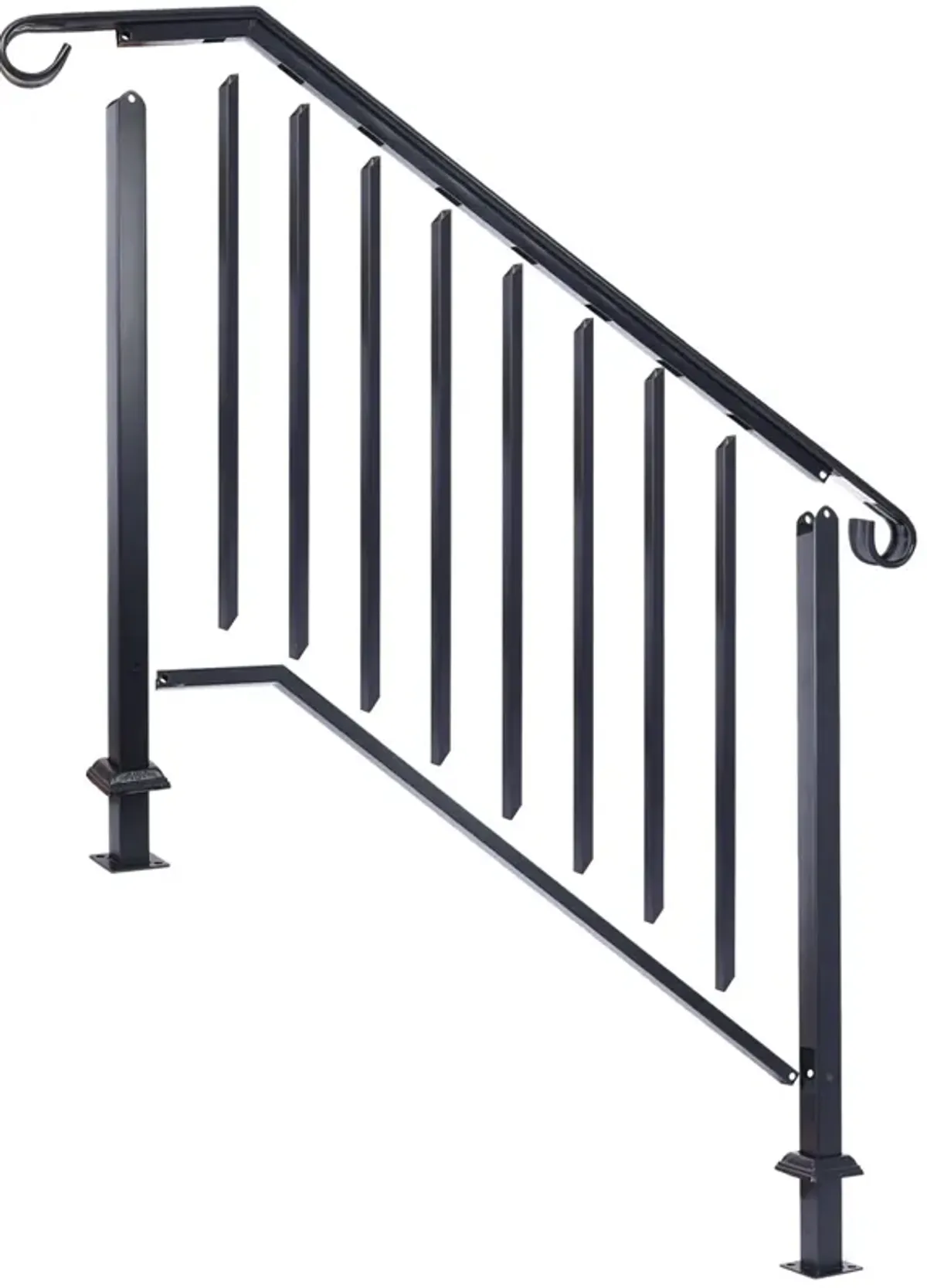 Handrails For Outdoor Steps, Fit 2 Or 3 Steps Outdoor Stair Railing, Wrought Iron Handrail, Flexible Porch Railing, Transitional Handrails For Concrete Steps Or Wooden Stairs