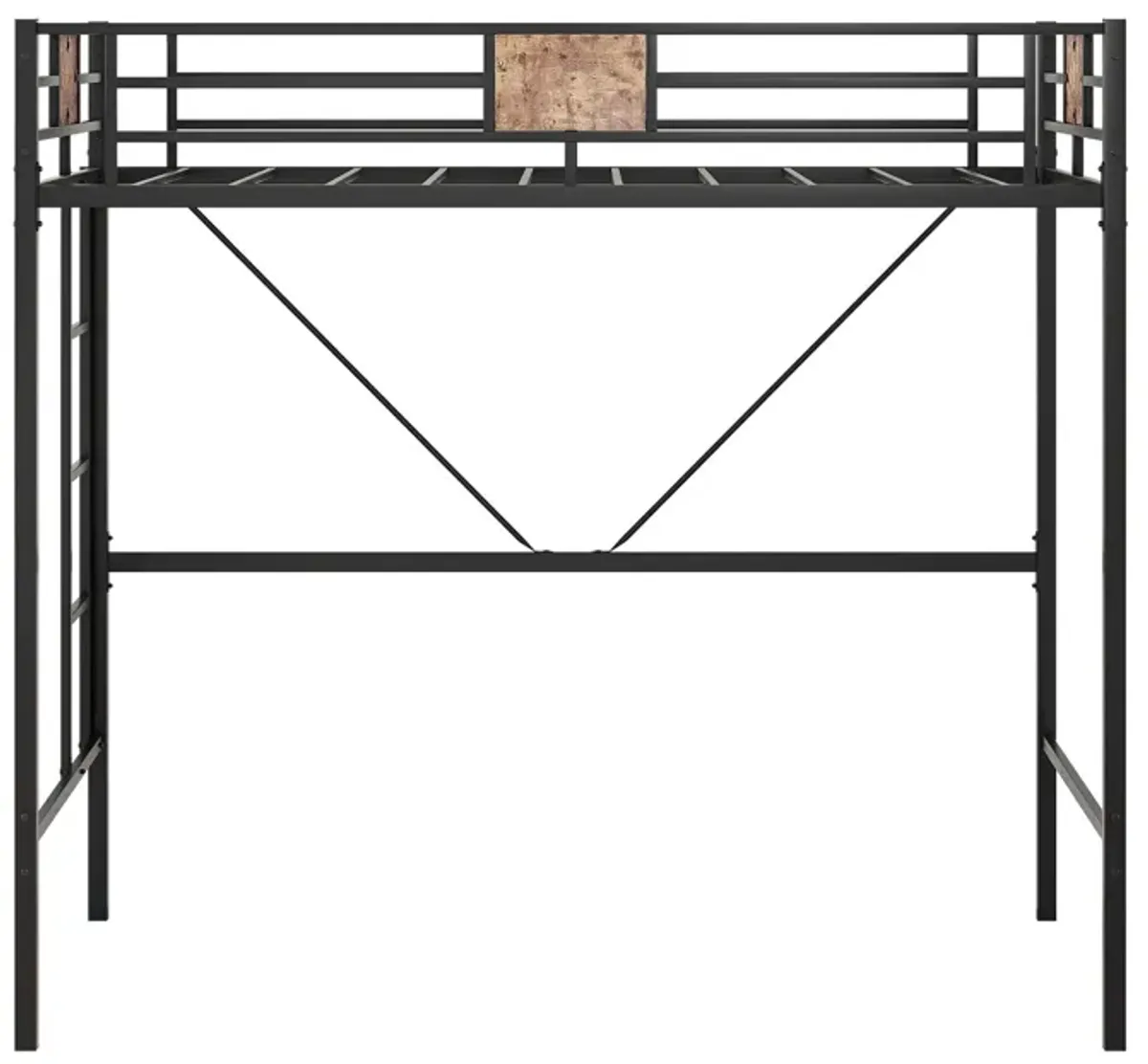 Metal Twin Loft Bed Frame With Stairs & Full-Length Guardrail, Space-Saving Design, No Box Spring Needed, Noise Free - Black