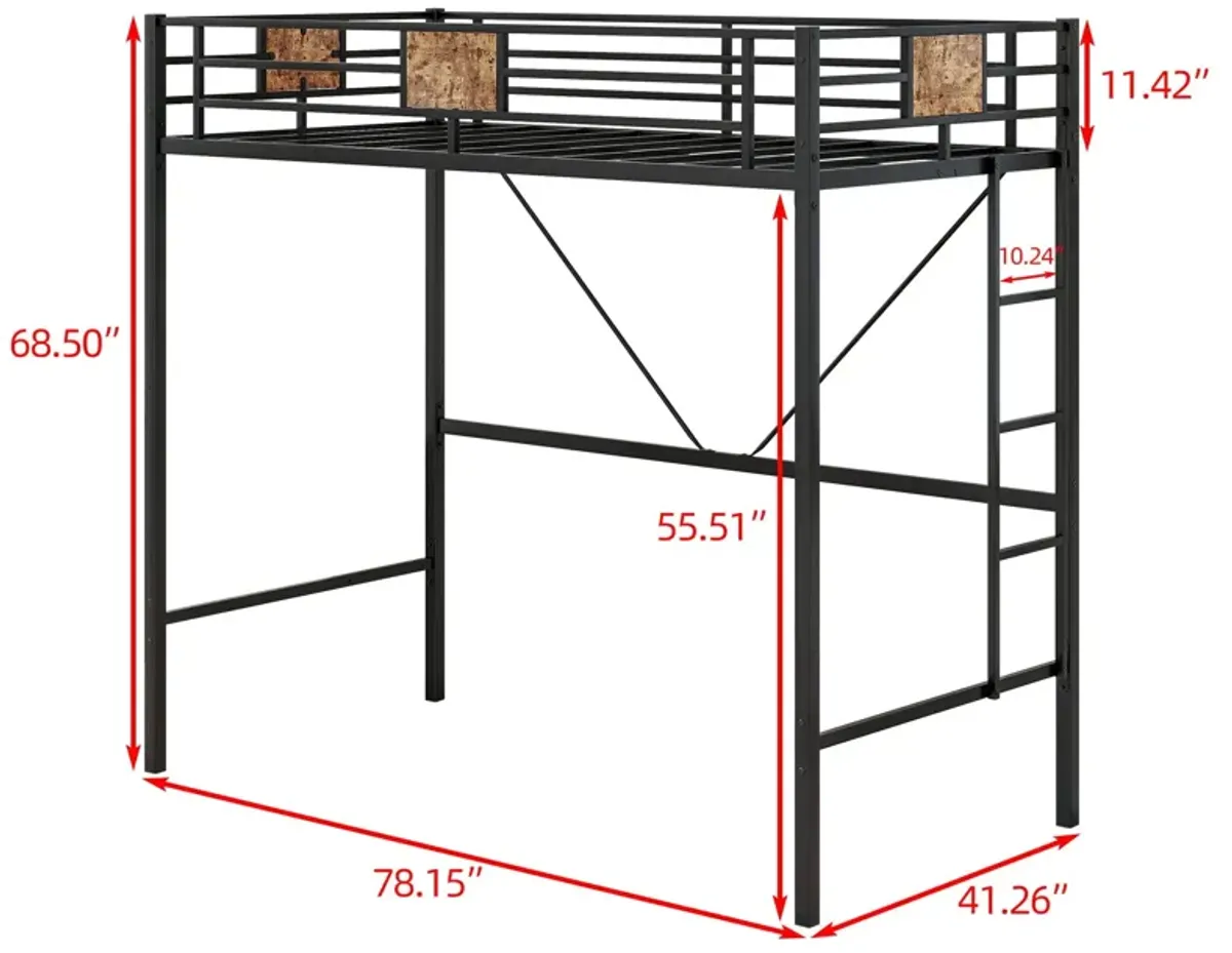 Metal Twin Loft Bed Frame With Stairs & Full-Length Guardrail, Space-Saving Design, No Box Spring Needed, Noise Free - Black