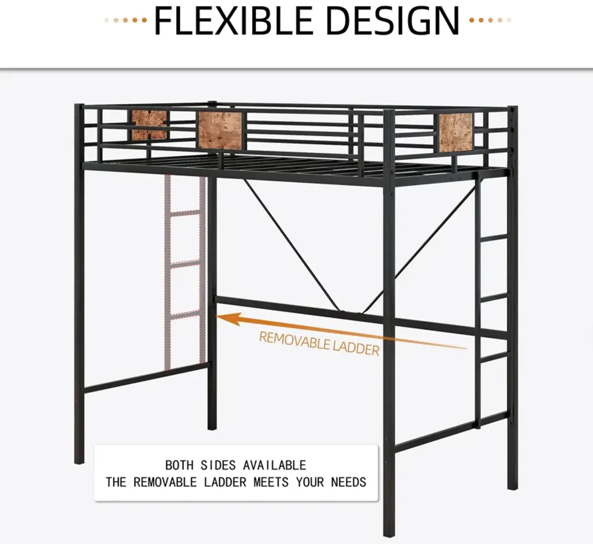 Metal Twin Loft Bed Frame With Stairs & Full-Length Guardrail, Space-Saving Design, No Box Spring Needed, Noise Free - Black