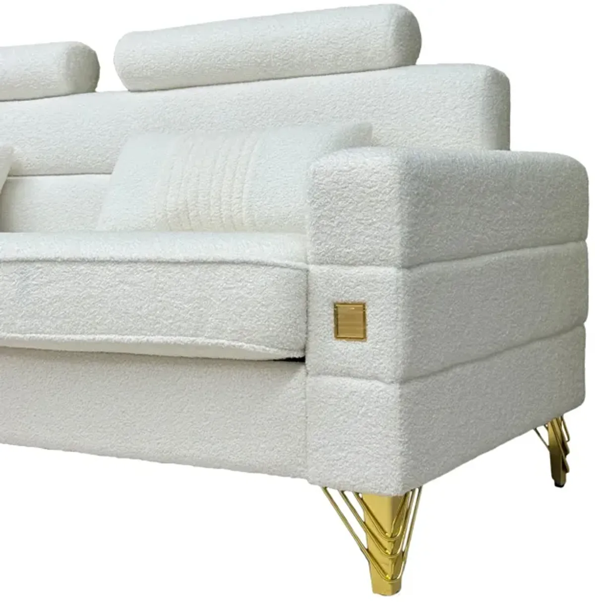 Fx-P15-Wb (Sofa) Elegant Imitation Wool Circle Fabric Sofa With Adjustable Headrests, Contemporary 3-Seat Couch With Gold Legs, Perfect For Living Room And Office Decor (Temu Suitable) - White