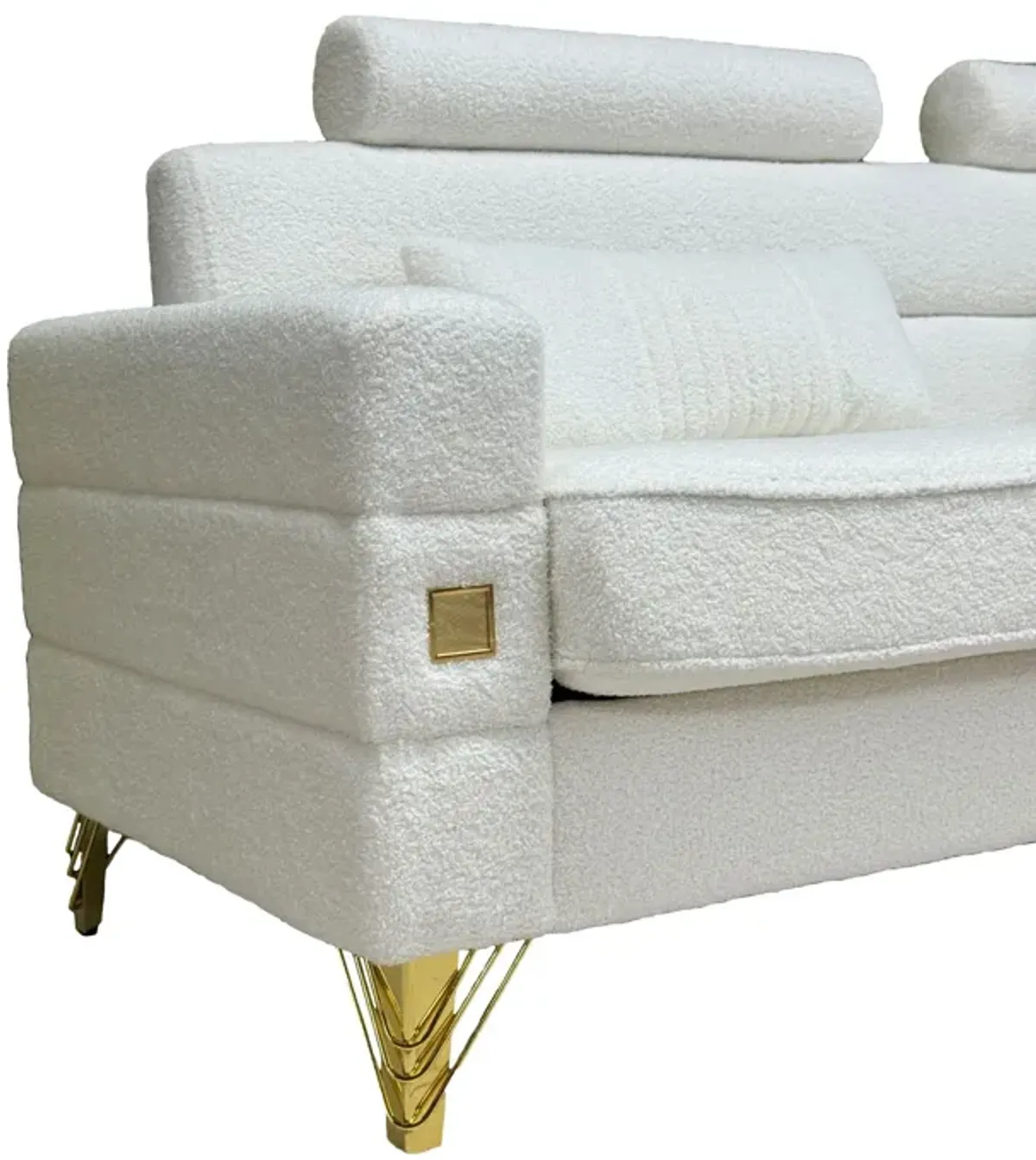 Fx-P15-Wb (Sofa) Elegant Imitation Wool Circle Fabric Sofa With Adjustable Headrests, Contemporary 3-Seat Couch With Gold Legs, Perfect For Living Room And Office Decor (Temu Suitable) - White