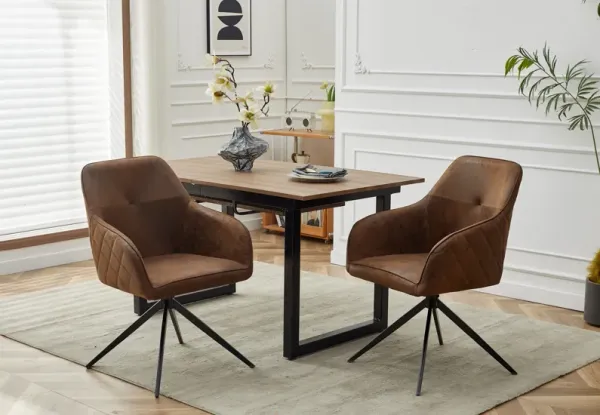 Modern Chair With Iron Tube Legs (Set of 2), Soft Cushions And Comfortable Backrest, Suitable For Dining Room, Living Room, Cafe, Simple Structure Swivel Chair - Matte Brown