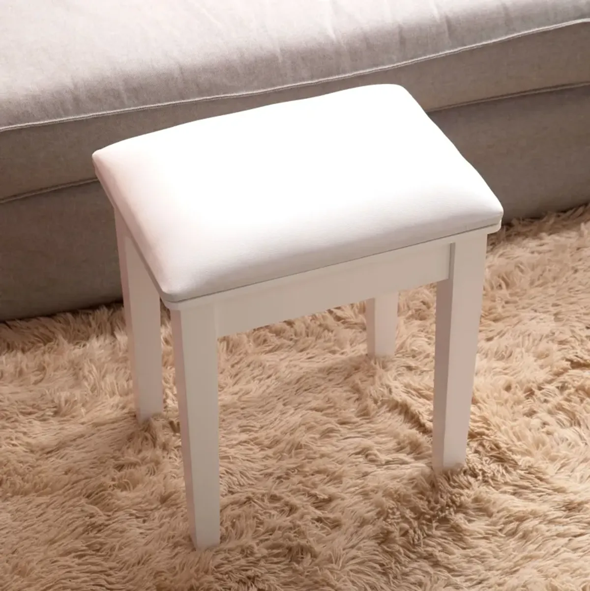 Vanity Stool, Makeup Bench Dressing Stool With Cushion And Solid Legs - White