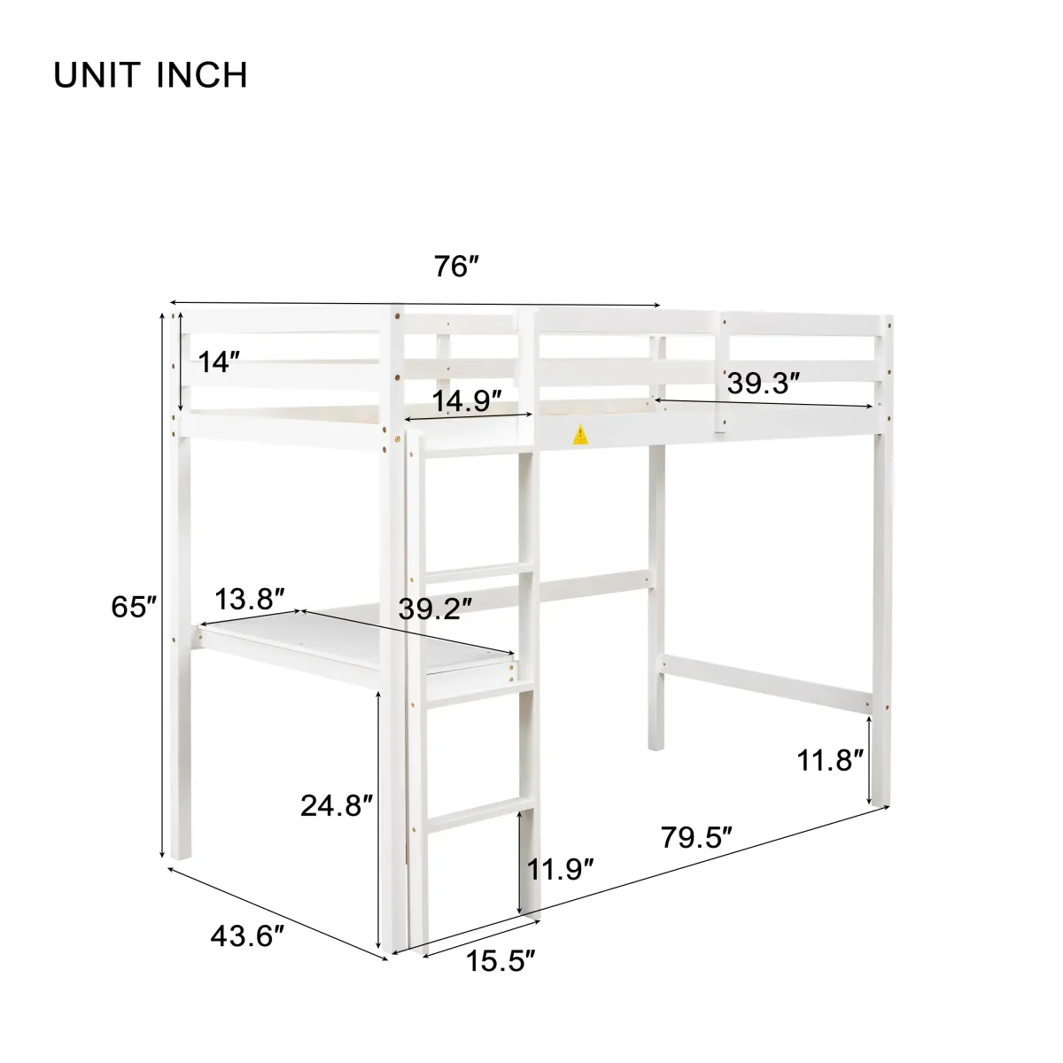 Twin Loft Bed With Built-In Desk - White