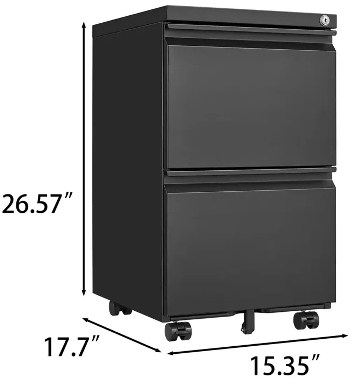 2 Drawer File Cabinet With Lock, Metal Under Desk Rolling Filing Cabinet Fits Letter / Legal / A4 Size For Home Office, Mobile Filing Cabinet