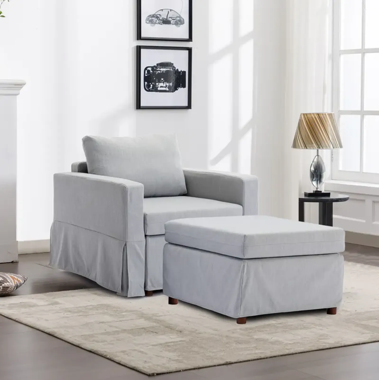 Single Seat Module Sofa Sectional Couch With Armrest With 1 Ottoman, Cushion Covers Non-Removable And Non-Washable