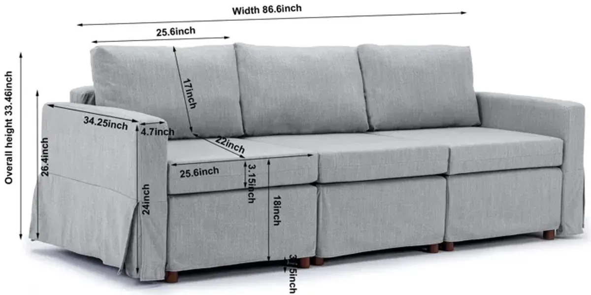 3 Seat Module Sectional Sofa Couch With 1 Ottoman For Living Room, Seat Cushion And Back Cushion Non-Removable And Non-Washable