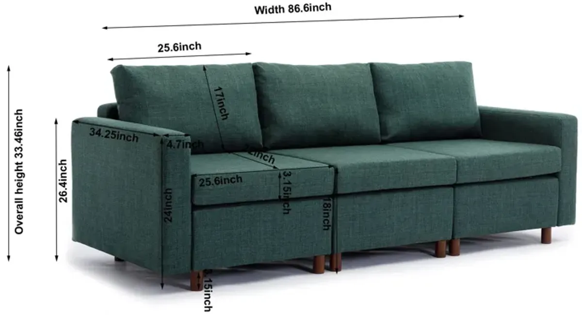 3 Seat Module Sectional Sofa Couch With 1 Ottoman For Living Room, Seat Cushion And Back Cushion Non-Removable And Non-Washable