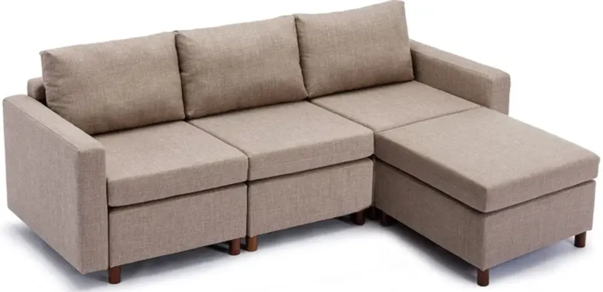 3 Seat Module Sectional Sofa Couch With 1 Ottoman For Living Room, Seat Cushion And Back Cushion Non-Removable And Non-Washable