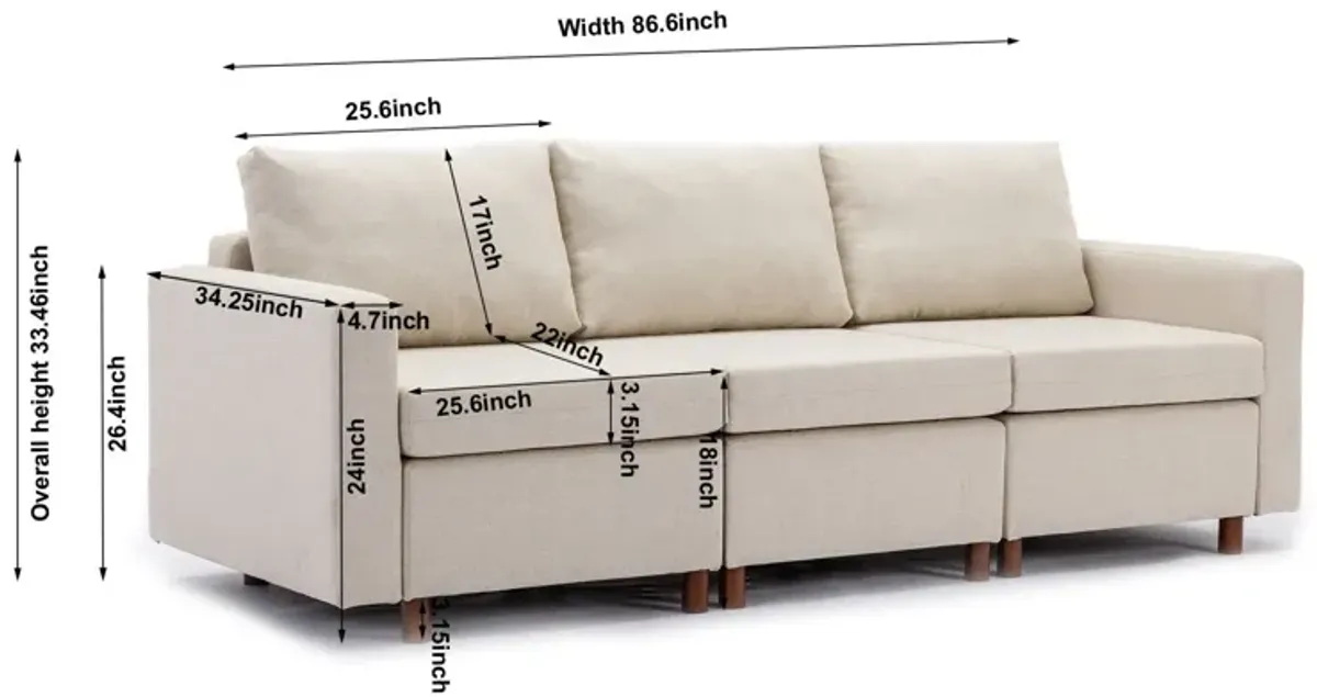 3 Seat Module Sectional Sofa Couch With 1 Ottoman For Living Room, Seat Cushion And Back Cushion Non-Removable And Non-Washable