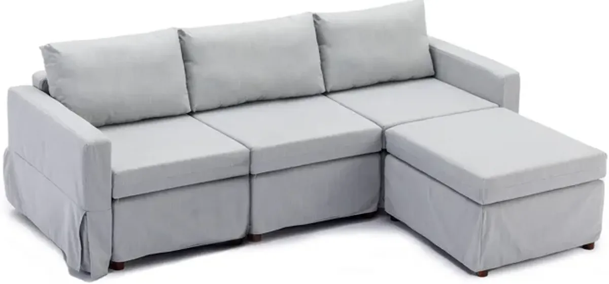 3 Seat Module Sectional Sofa Couch With 1 Ottoman For Living Room, Seat Cushion And Back Cushion Non-Removable And Non-Washable