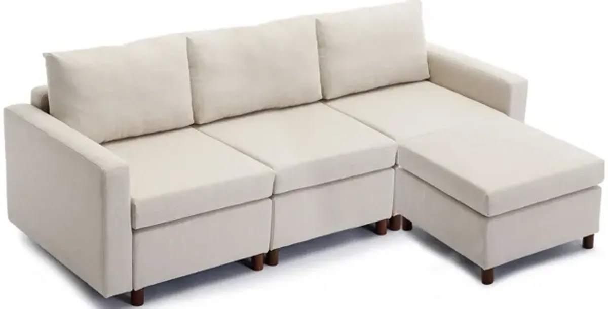 3 Seat Module Sectional Sofa Couch With 1 Ottoman For Living Room, Seat Cushion And Back Cushion Non-Removable And Non-Washable