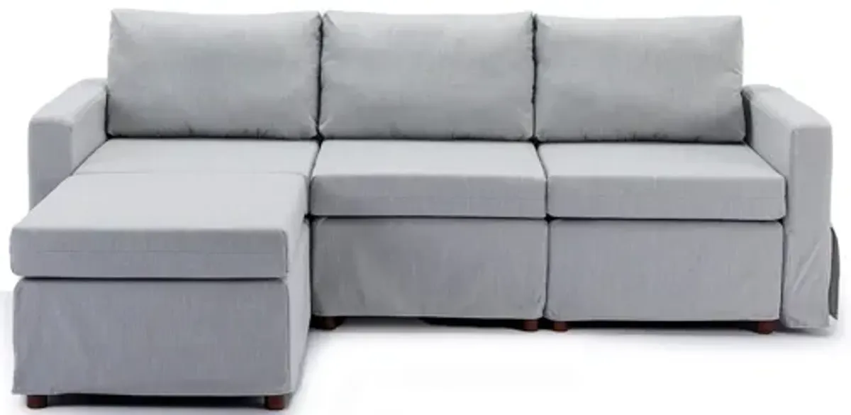 3 Seat Module Sectional Sofa Couch With 1 Ottoman For Living Room, Seat Cushion And Back Cushion Non-Removable And Non-Washable