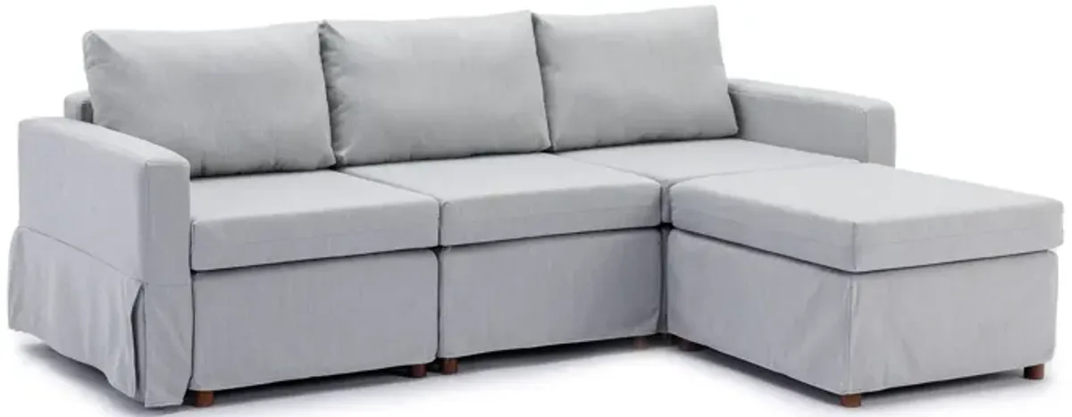 3 Seat Module Sectional Sofa Couch With 1 Ottoman For Living Room, Seat Cushion And Back Cushion Non-Removable And Non-Washable