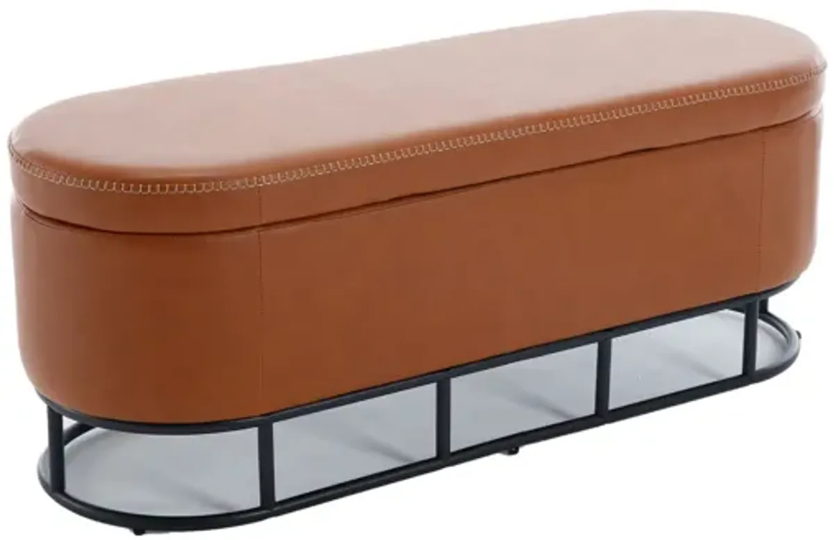 Oval Storage Bench For Living Room Bedroom End Of Bed, Sherpa Fabric Plush Upholstered Storage Ottoman Entryway Bench With Metal Legs