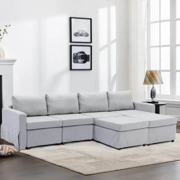 4 Seat Module Sectional Sofa Couch With 2 Ottoman For Living Room, Seat Cushion And Back Cushion Non-Removable And Non-Washable