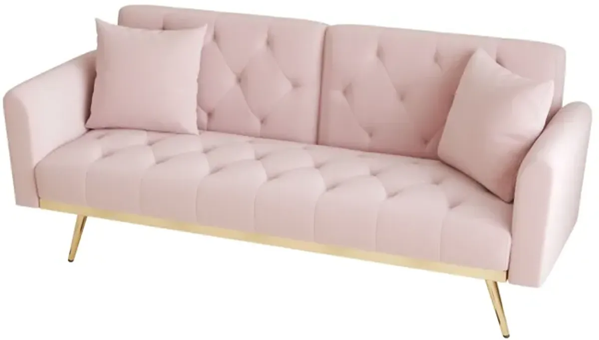 Velvet Nail Head Sofa Bed With Throw Pillow And Midfoot