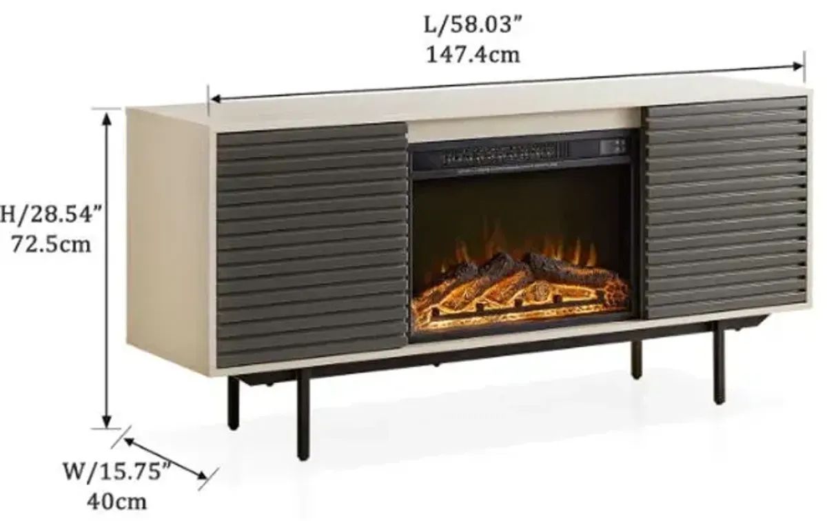 Oak Board Cabinet, The Middle Layer Board On Both Sides Of The Cabinet Can Be Adjusted, The Furnace Is Embedded In The Middle Grid With The Remote Control