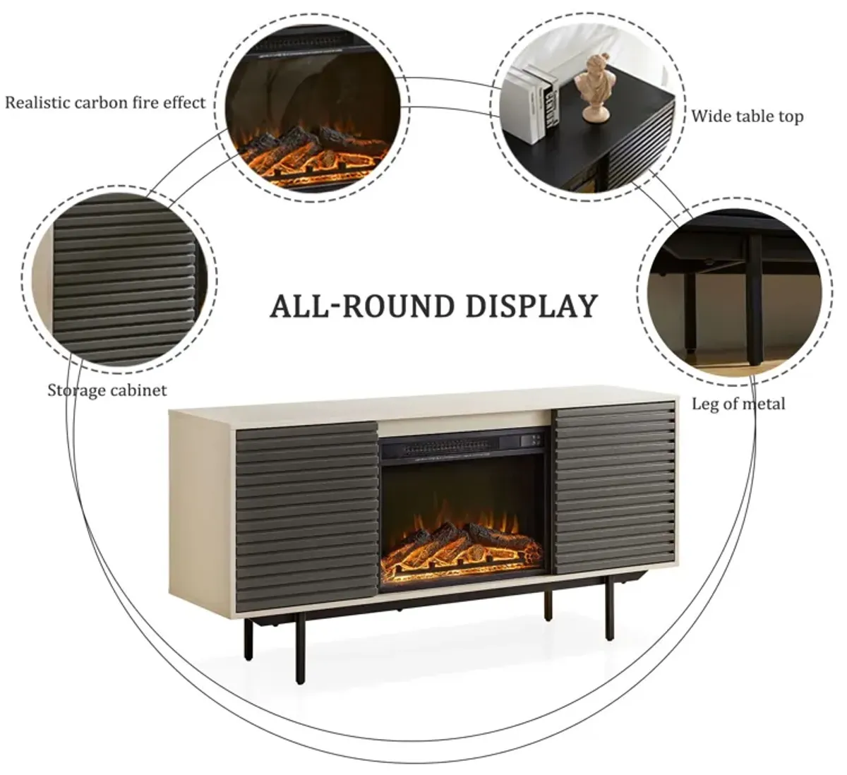 Oak Board Cabinet, The Middle Layer Board On Both Sides Of The Cabinet Can Be Adjusted, The Furnace Is Embedded In The Middle Grid With The Remote Control