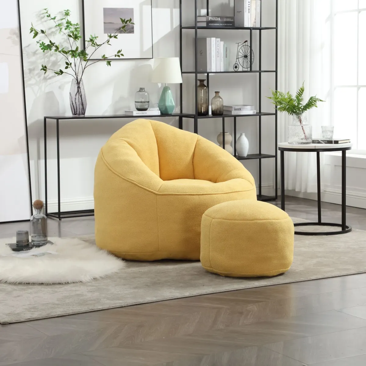 Bedding Bean Bag Sofa Chair High Pressure Foam Bean Bag Chair Adult Material With Padded Foam Padding Compressed Bean Bag With Footrest