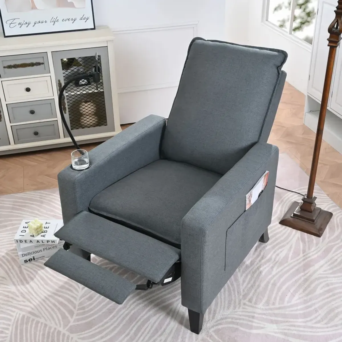 Recliner Chairs For Adults, Adjustable Recliner Sofa With Mobile Phone Holder & Cup Holder, Modern Reclining Chairs Fabric Push Back Recliner Chairs For Living Room, Bedroom