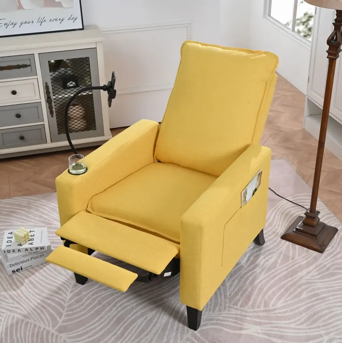 Recliner Chairs For Adults, Adjustable Recliner Sofa With Mobile Phone Holder & Cup Holder, Modern Reclining Chairs Fabric Push Back Recliner Chairs For Living Room, Bedroom